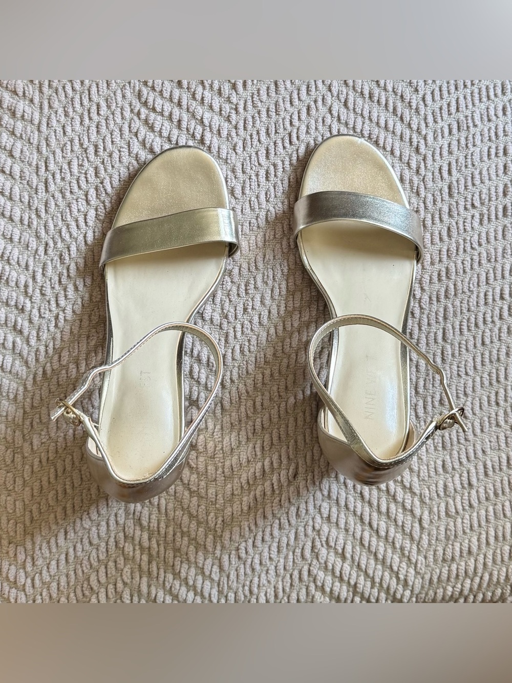 Nine West Gold Metallic Strap Block Heels